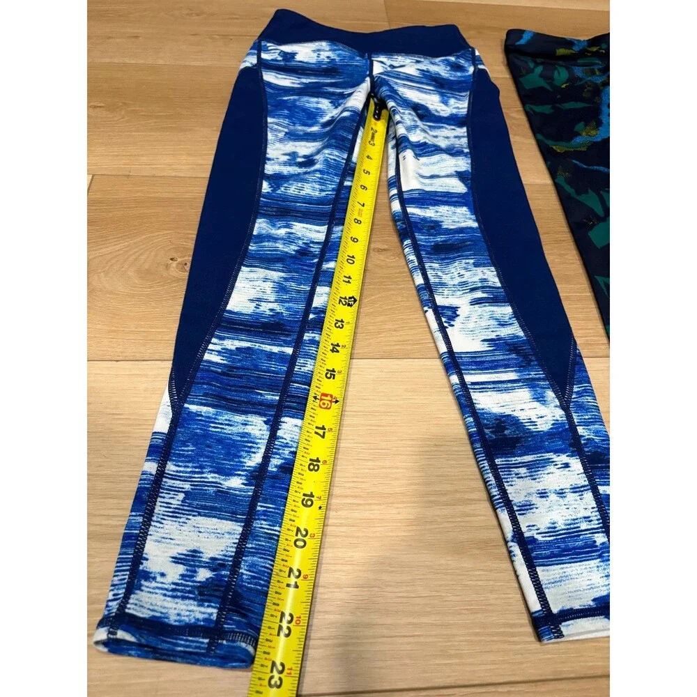 Lot of 2 Zella Girls Leggings Size M (8/10) Blue & Green Abstract Pattern Yoga P